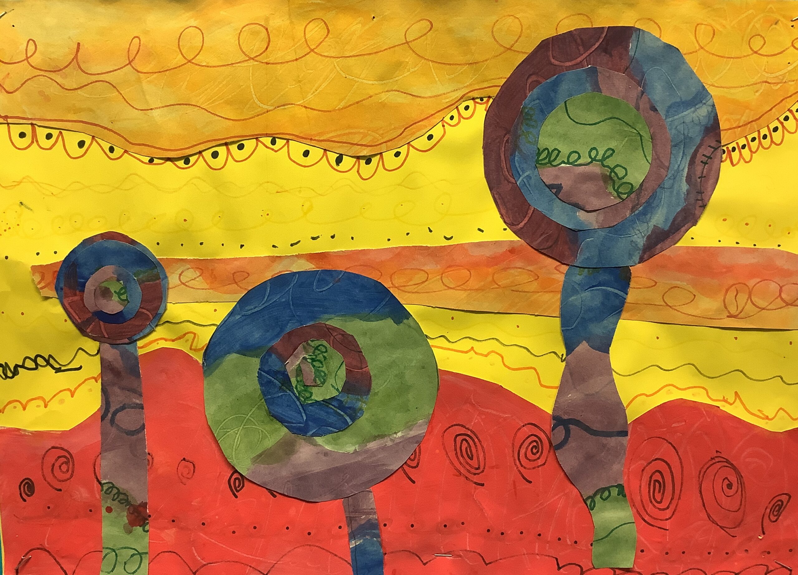 Year 2 artwork of Hundertwasser trees