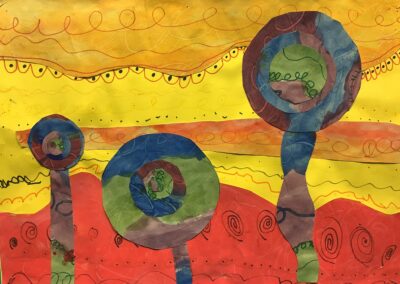 Year 2 artwork of Hundertwasser trees